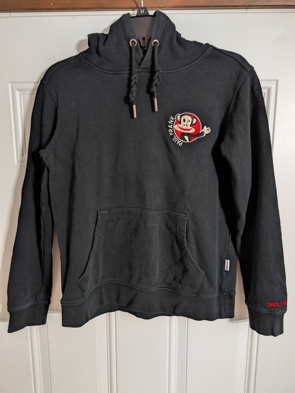Paul Frank Julius Monkey Hoodie Black Cotton Pullover Red Sleeve Logo size M
